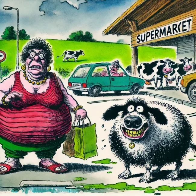 La Grosse Bertha avec un chien de berger.
