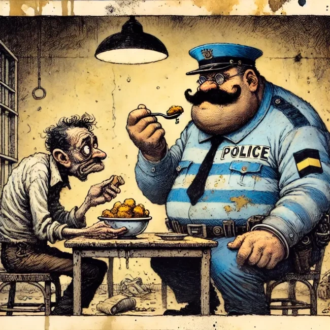 Un policier discute avec un journaliste à propos d'un fauteuil roulant