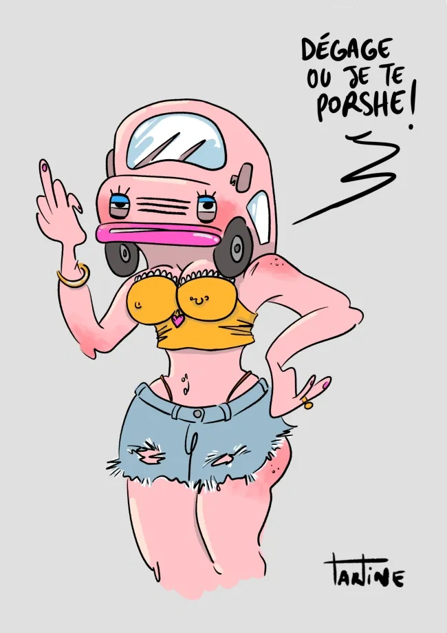 Femme avec une tête de voiture.