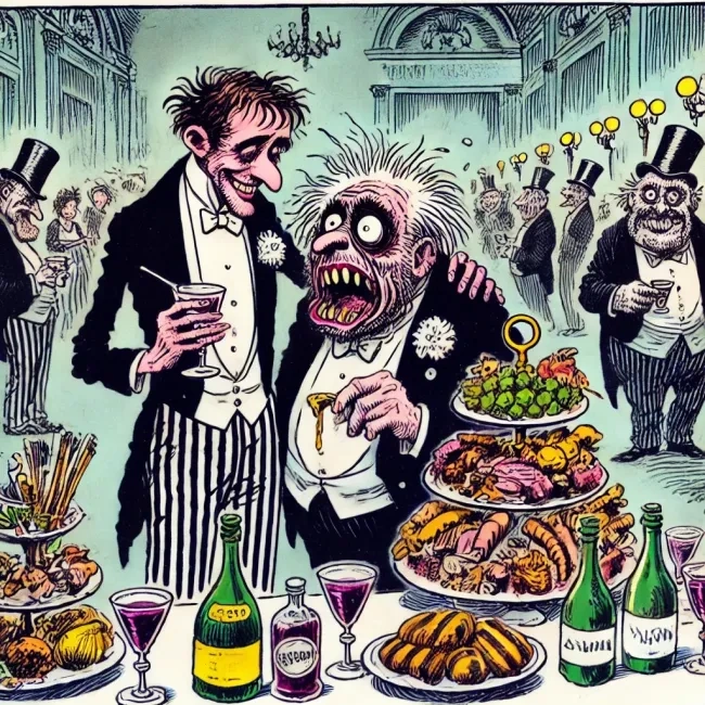 Deux hommes à un buffet.