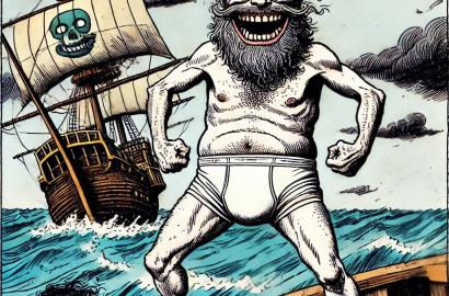 Un homme en slip sur son bateau