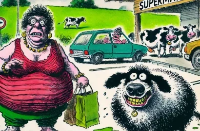 La Grosse Bertha avec un chien de berger.