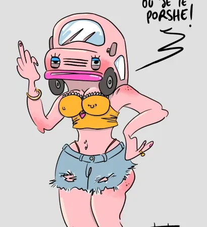 Femme avec une tête de voiture.