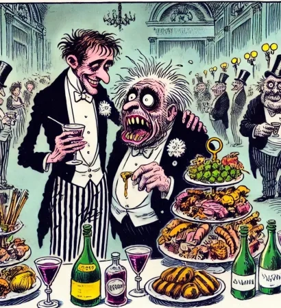 Deux hommes à un buffet.