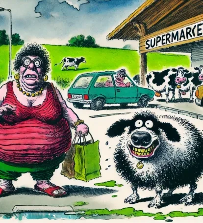 La Grosse Bertha avec un chien de berger.