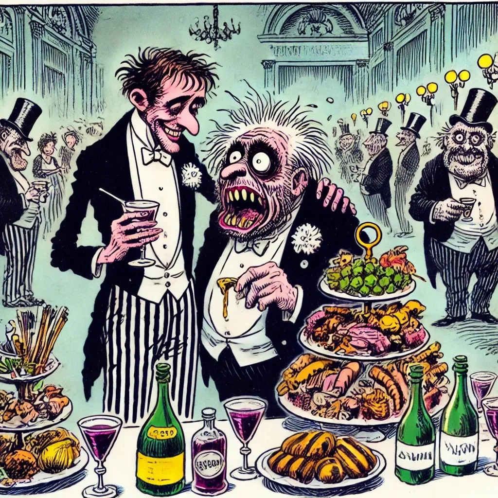 Deux hommes à un buffet.